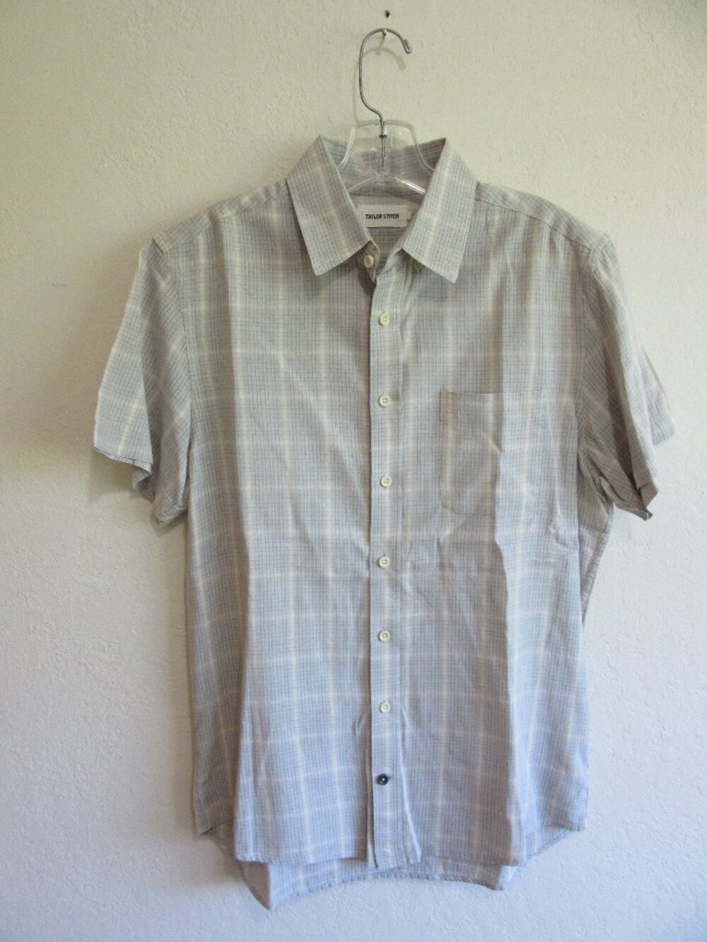 TAYLOR STITCH Plaid Gray & Blue 40 Short Sleeve Shirt